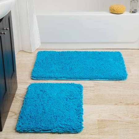 Hastings Home 2 Piece Memory Foam Shag Bath Mat - Blue 212121RZW